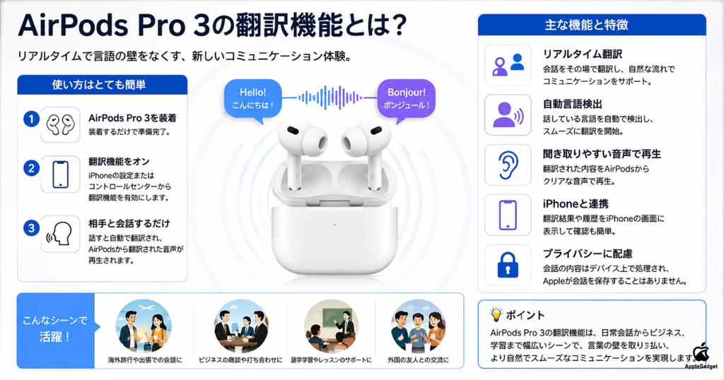 レビューあり】AirPods Pro 3の翻訳機能とは？iPhoneの対応機種一覧と