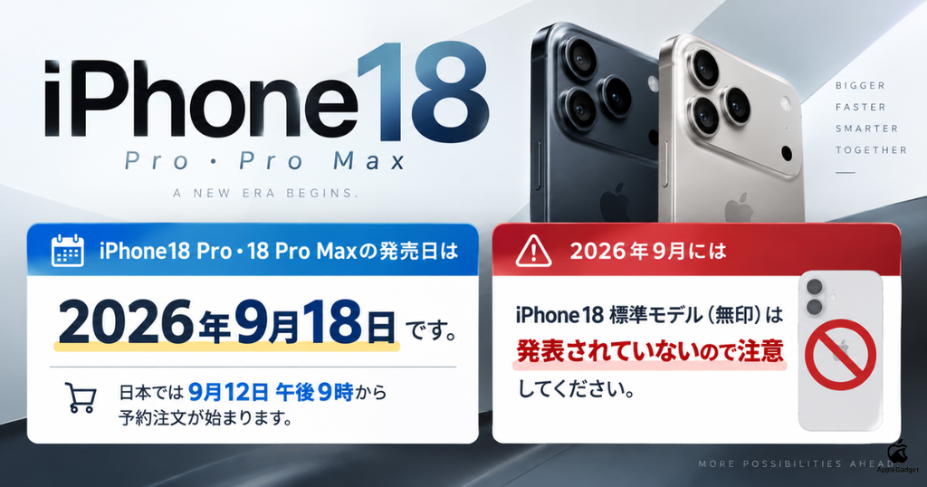 iPhone18 Pro・18 Pro Maxの発売日は2026年9月18日